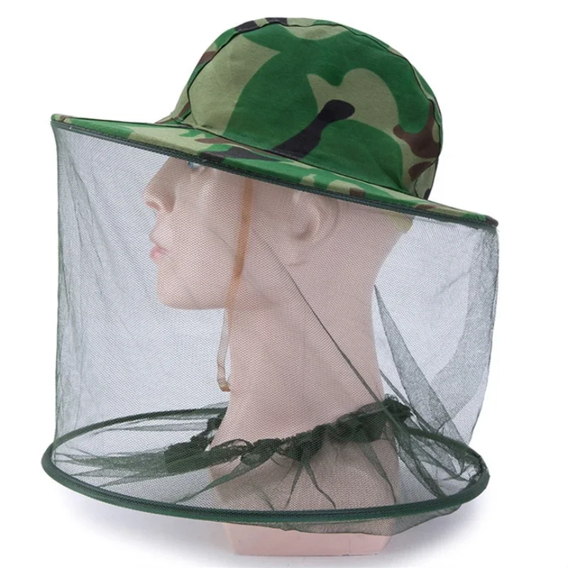 Mannen Vrouwen Lange Camouflage Vishoed Anti-Bee Insect Anti-Muskietennet Anti-Insect Mesh Hoed Buitenshuis Hoed Met Zonnekap