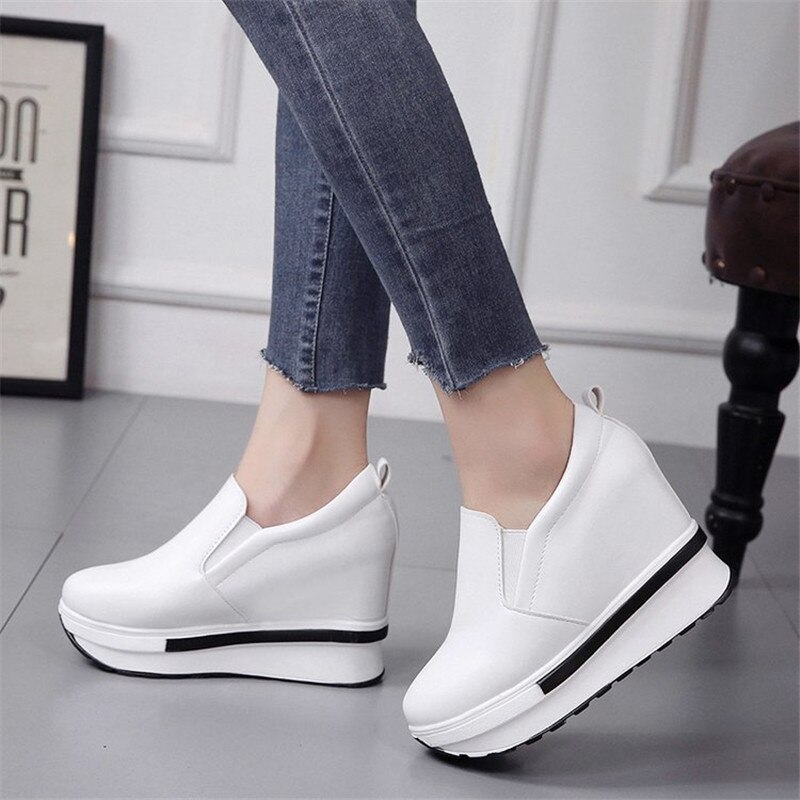 8CM High Heel Sneakers with High Sole Womens Trainers White Black Wedge Sneakers Women Chunky Shoes Woman Platform