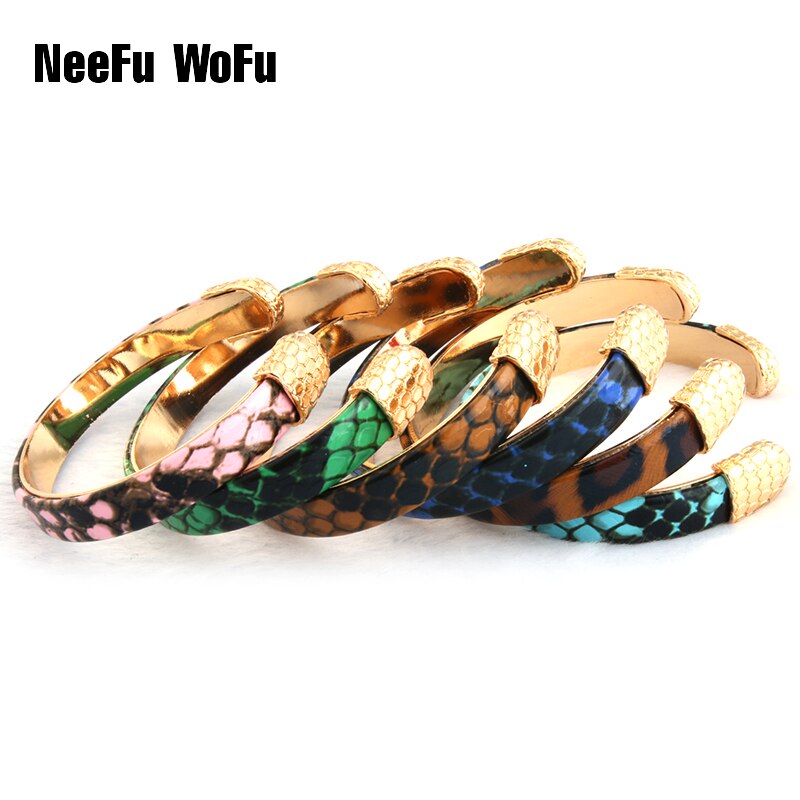 NeeFuWoFu Bracelets Coffee Leather Copper Tiger printing Bangles Woman Open Gradient Manual for National Charm Jewelry