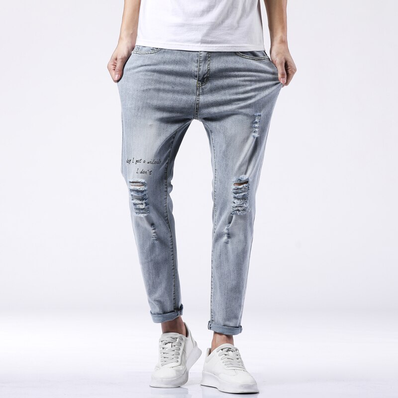 Spring and Summer Men's Ripped Jeans Ankle-length Pencil Pants Men Jeans Male Hip-Hop Trousers Clothes Clothing 3016