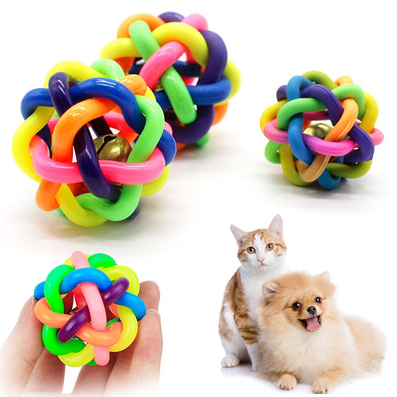 Hond Kat Speelgoed Met Kleine Bell Regenboog Molars Rubberen Bal Dierbenodigdheden Spelen Voor Honden Tanden Training Puppy Speelgoed hond Bal Speelgoed
