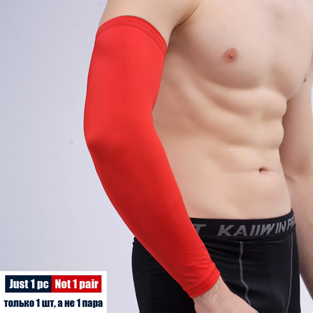 SPOSAFE 1PCS Quick Dry UV Schutz Arm Ärmeln Ellenbogen Basketball Pad Fitness Armschützer Sport Radfahren Arm Wärmer: Red / S