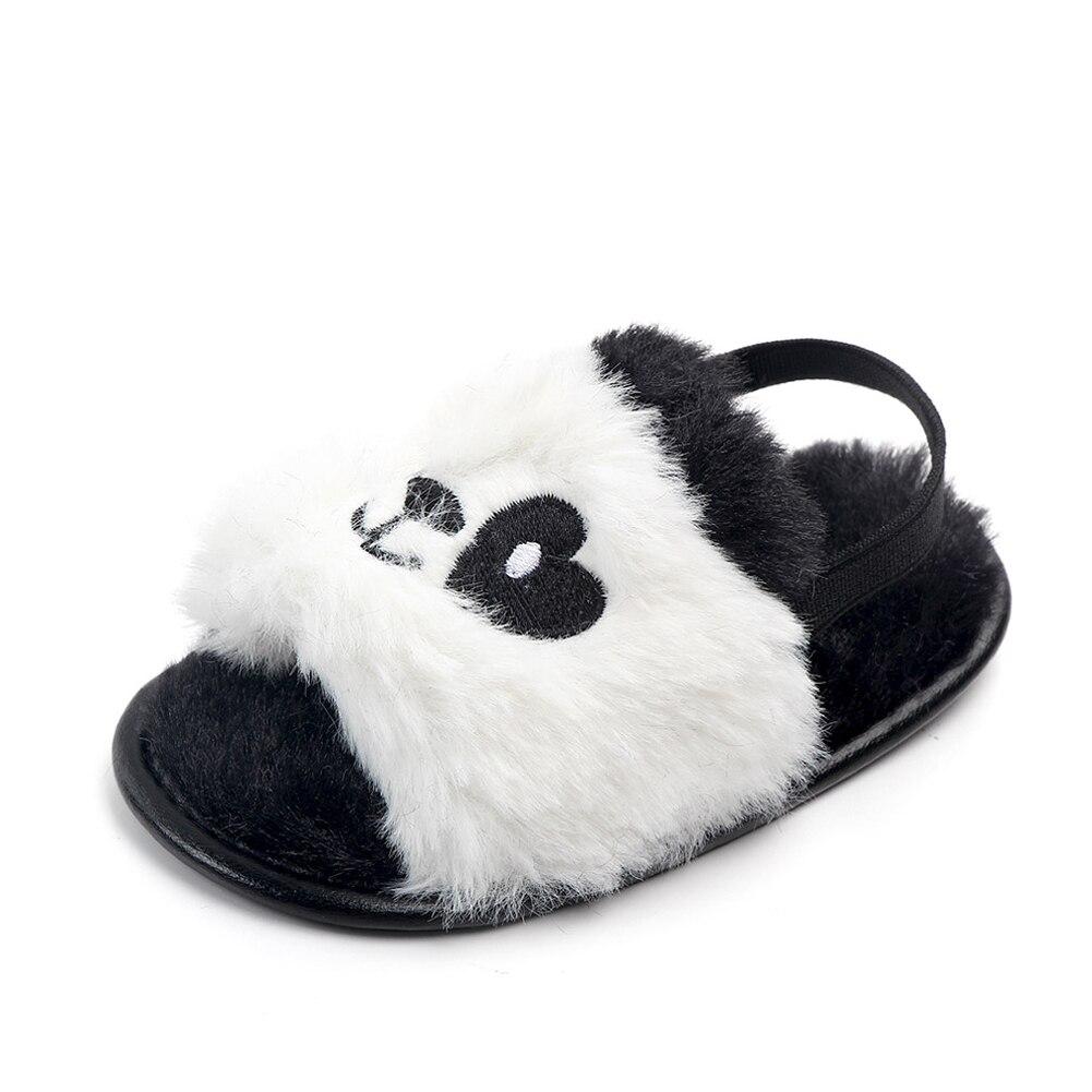 Bonitas zapatillas de bebé, sandalias con patrón de animales para niños pequeños, zapatos para niñas, lindas suelas blandas de piel esponjosa, zapatos antideslizantes para cuna