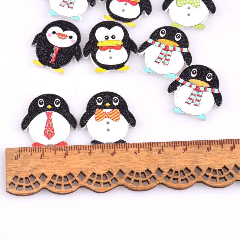 Botones planos decorativos de madera con forma de pingüino, botones artesanales para álbum de recortes, 25 uds., accesorios de costura, colores mezclados, M1680