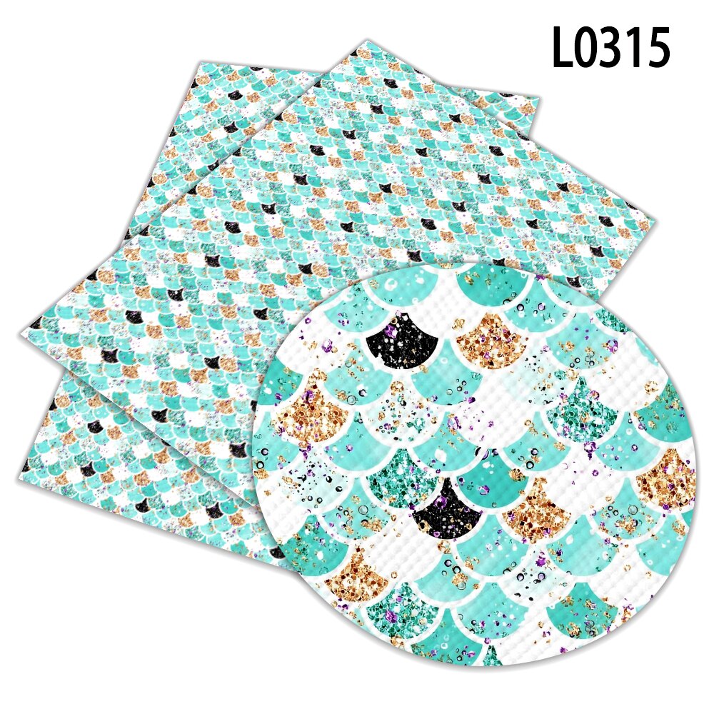 Fish Scales Pattern Printed Faux Artificial Synthetic Leather 30 x 136 cm for Bow Synthetic Leather DIY Decoration Crafts L031: L0315