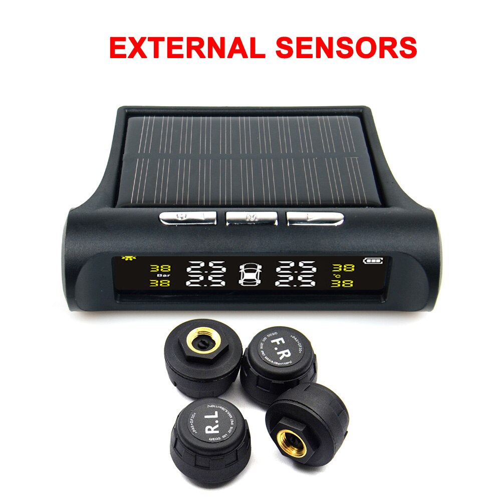 Smart Car TPMS Tyre Pressure Monitoring System Solar Power Digital LCD Display Auto Security Alarm Systems Tyre Pressure: External sensors
