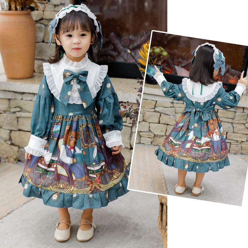 Lolita meisjesjurk in de stijl van een schattige beer met lange mouwen en een hoofdband  e20264 kinderen