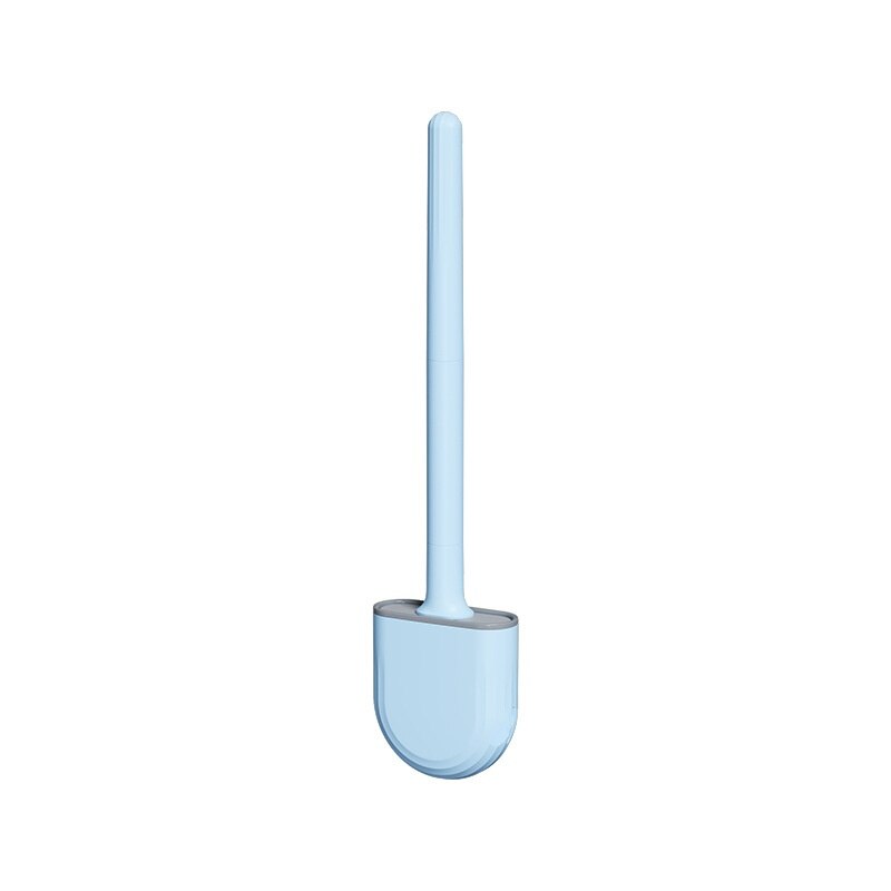 Detachable Water Leak Proof Toilet Brush Base Silicone Flat Head Flexible Soft Bristles Brush with Quick Drying Easy Cleaning: Blue