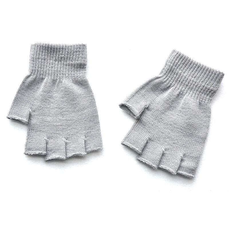 Children's Winter Gloves Cold Warm Acrylic Fingerless Gloves Solid Color: light grey