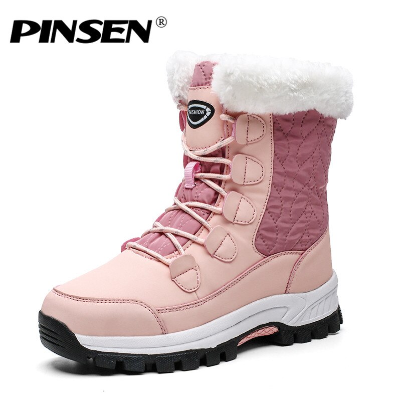 Pinsen Winter Vrouwen Snowboots Warme Push Mid-Kalf Laarzen Vrouwen Platform Vrouwelijke Lace-Up waterdicht Botas Mujer