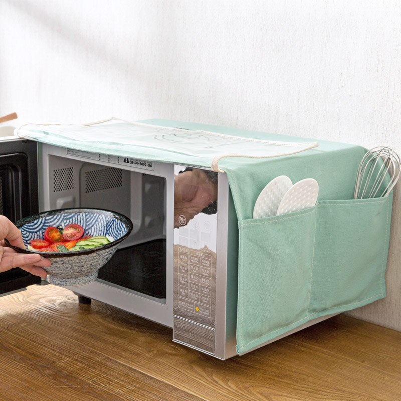 Cotton and linen microwave cover with curtain Oil Dust Waterproof Pockets Storage Bag Kitchen Accessories