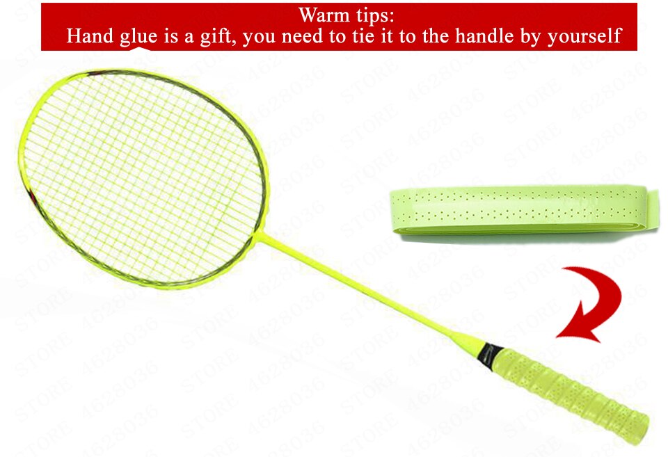1 stk voksen full karbon badmintonracket lett trening 5u/g4 både offensiv og defensiv streng håndlim racket: Grønn