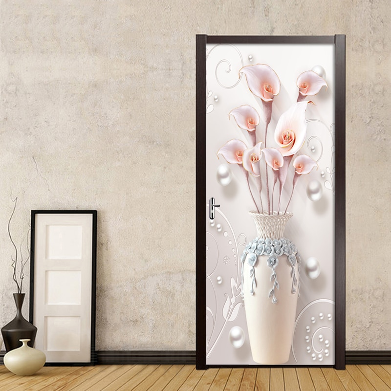 3d juvel vase blomst 3d dør klistermærke pvc vandtæt selvklæbende væg klistermærke stue soveværelse dør hjem indretning vægmaleri mærkater