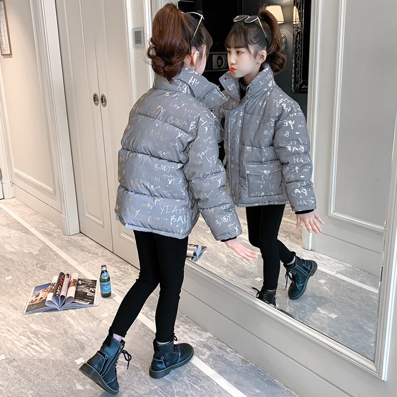 Children's Reflective Jacket Short Winter Light-Reflecting Coat For Shiny Girl Boy Unisex Kids Thick Warm Outerwear 5-14Yrs