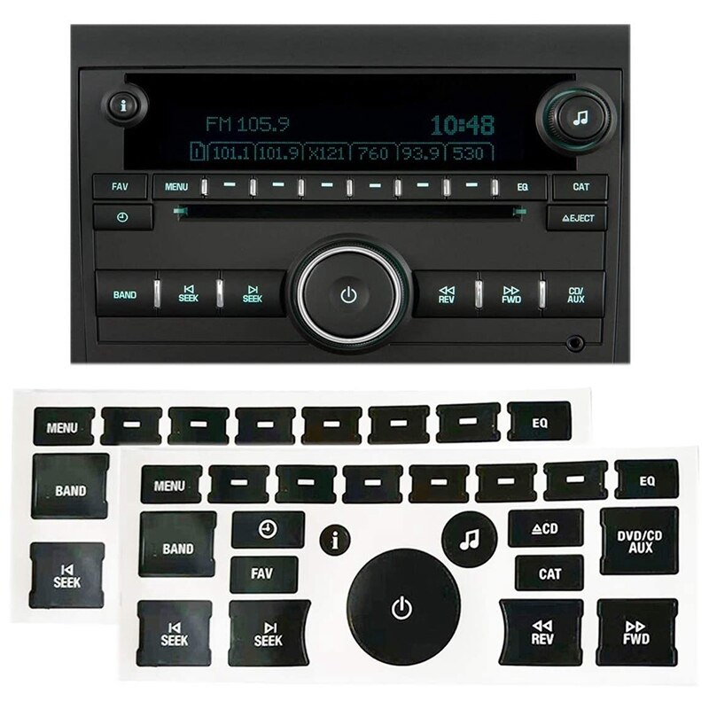 2 pçs rádio botão reparação decalque adesivo conjunto kit de reparação de rádio traço substituição para gm 2007-2015