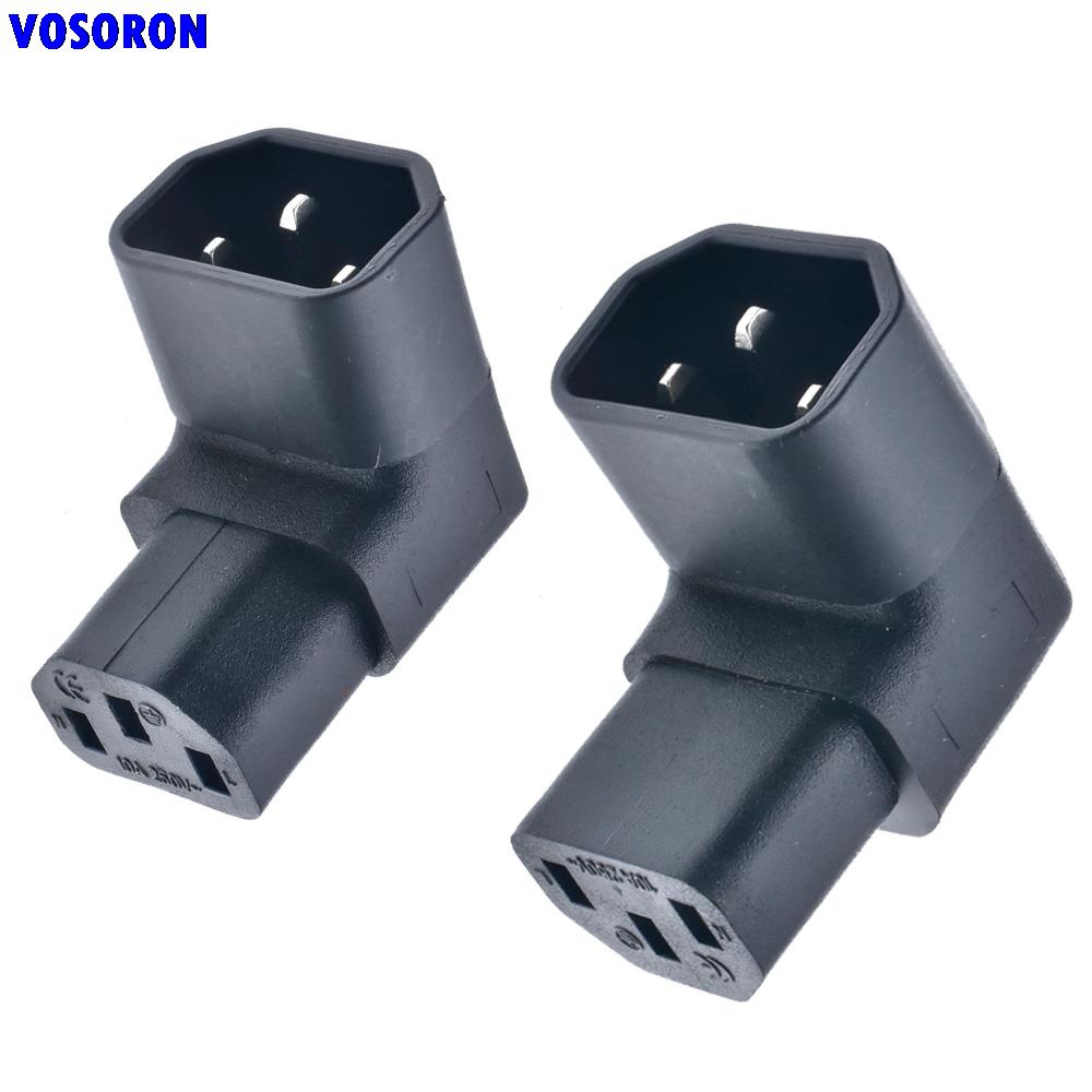 IEC Male C14 to C13 Female 90 Degree Down UP Right Angled Power Extension Adapter for PDU & UPS, 3 Pin 250V 10A IEC320 Connector
