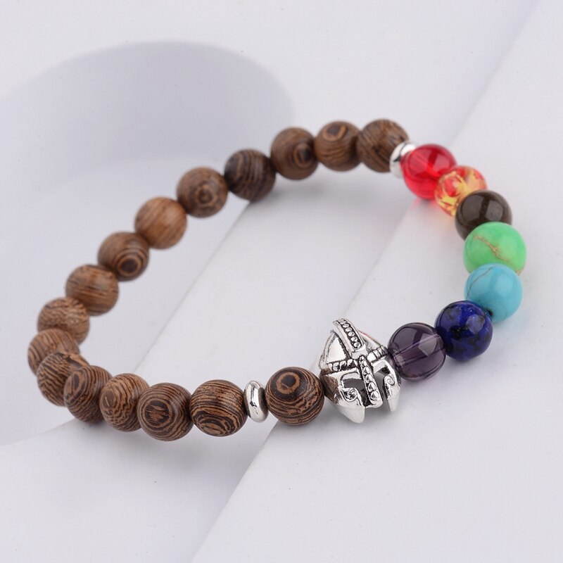 Amader 7 Chakra prière Bracelet en bois naturel hommes Ethinc méditation argent bouddha et éléphant Yoga Bracelet pour les femmes WABJ002