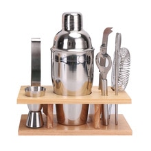 8pcs Bar Cocktail Shaker 750ml Stainless Steel Bar Bartender Kit Mixer Drink Bartender Browser Kit Bar Tool Set With Wooden Rack