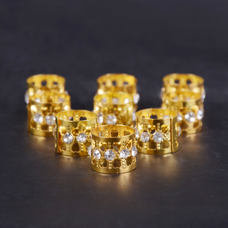 10/20 Pcs Gold Rhinestone Ring Dreadlock Beads for Braids Hair Beads for Dreadlocks Adjustable Hair Braid Cuff Clips
