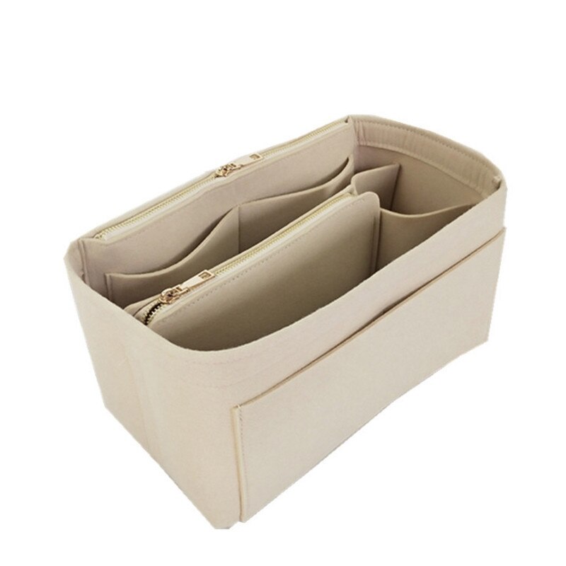 Purse Organizer Insert Felt Bags Handbag Tote Shaper Multi Pocket LX9F: Beige / 30 x 16 x 16cm