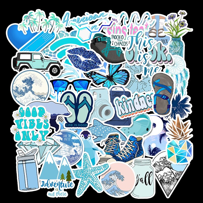50pcs bleu INS Style Vsco autocollants étanche fille Graffiti autocollant pour bricolage voiture ordinateur portable guitare bagages Skateboard enfants décalcomanies jouet