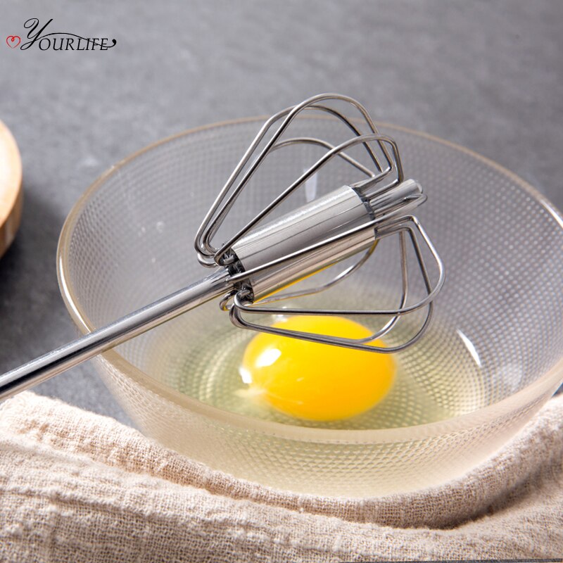 OYOURLIFE Semi-automatic Egg Beater Stainless Steel Egg Whisk Manual Hand Mixer Self Turning Egg Stirrer Kitchen Egg Tools