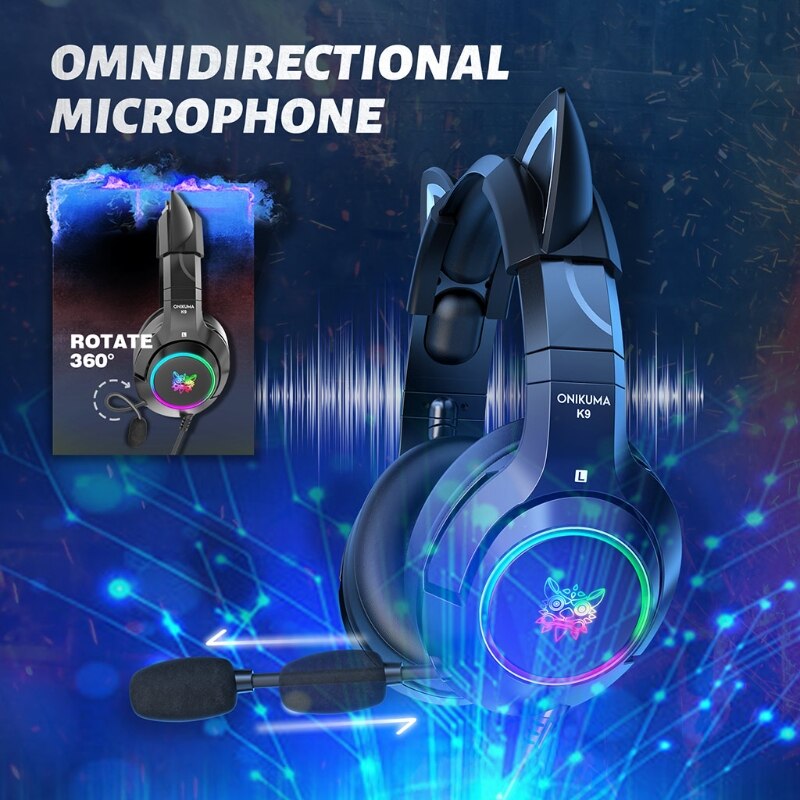 066A LED Light Gaming Headset for PC USB 7.1 Surround Sound Gaming Headphone with Microphone Over-Ear Cat Ears Headset