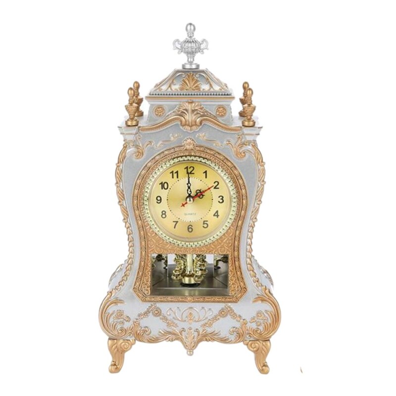 Vintage Desk Retro Alarm Clocks Classical Royalty Living Room TV Cabinet Desk Furnishing Sit Pendulum Clock CNIM: White