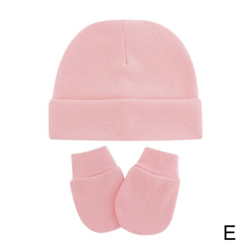 2-piece Set Of Color Hooded Anti-scratch Gloves Hat Beanies Gloves Newborn Cotton Hat And Soft Cotton Winter War A1S3: E