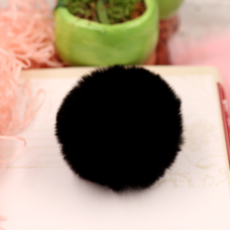 6cm Rex Rabbitt Haarbal Mooie Pluizige Stof Pompom Vrouwen Tas Sleutelhanger Hoofdband Speelgoed DIY Accessoire Sieraden Grote Zachte harige Pompons: Black