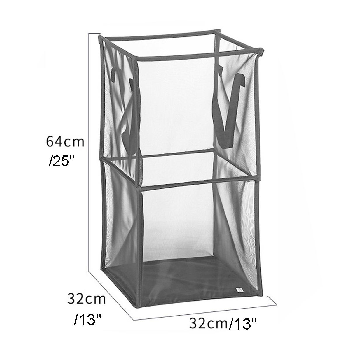 Breathable Mesh Foldable Laundry Basket Organizer For Dirty Clothes Laundry Hamper large Sorter Grids Collapsible Folding Basket: Grey 2 Layers