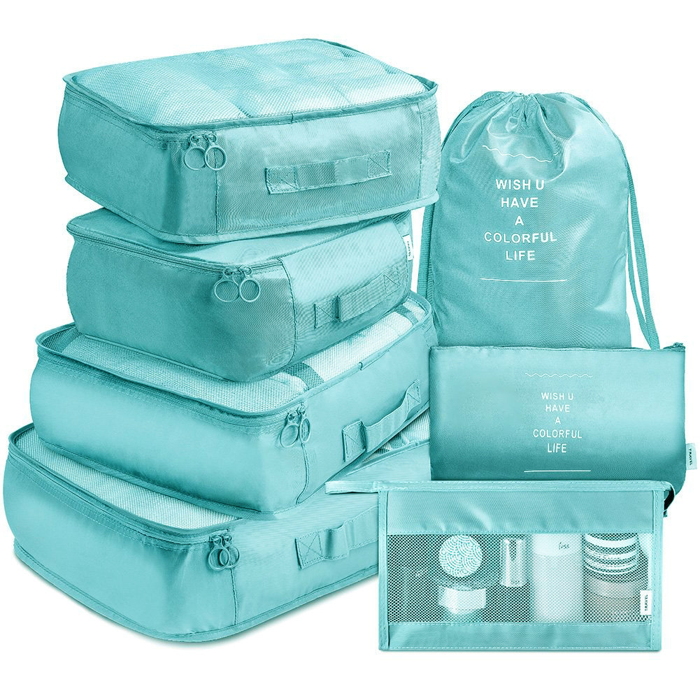 7Pcs Travel Organizer Storage Bags Wardrobe Cube Suitcase Packing Cubes Set Storages Luggage Clothes Shoe Pouch Folding: black