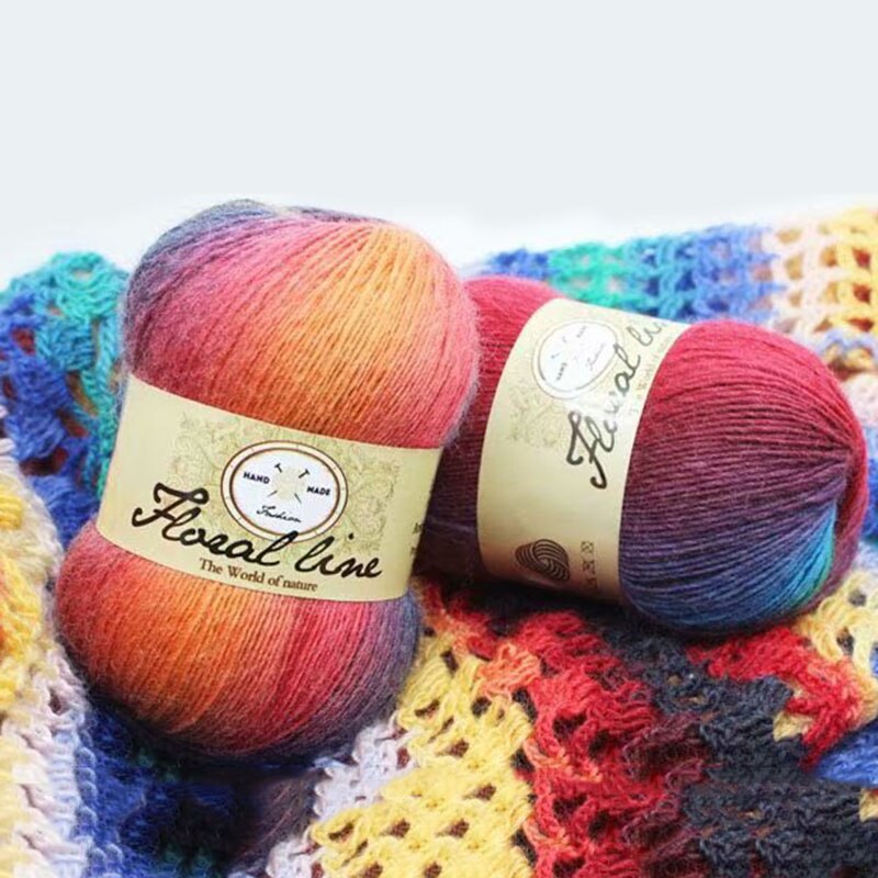 5pcsX100g 100% Cashmere Yarn crochet yarn for knitting Rainbow Line Fancy Melange Combed Sewing