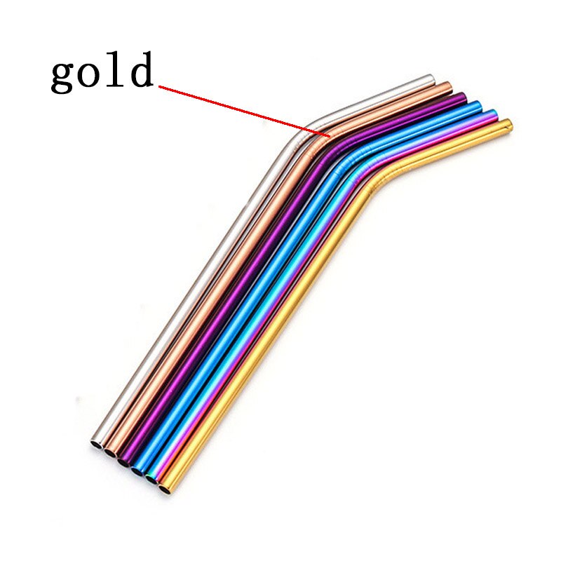 1 pièces boisson paille multi-usage outils à boire réutilisable 4 couleurs barre fête accessoire plié 304 en acier inoxydable Gadgets de cuisine: Or