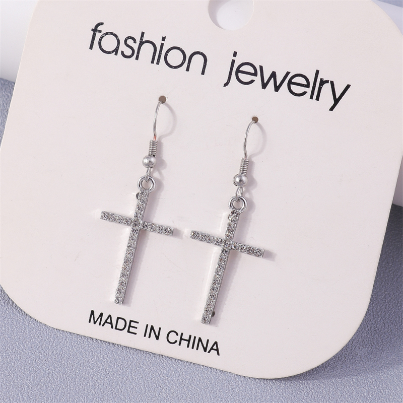 Boucles d'oreilles pendantes en croix de cristal pour femmes, alliage gothique, crochets pendants, fête de filles, de bijoux de , mignon: Couleur or jaune pâle