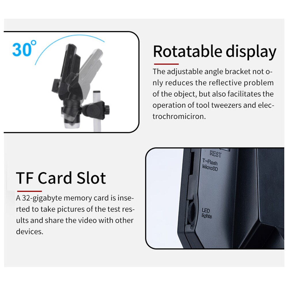 G1000 1000x 2.0MP USB Digital Electronic Microscope 4.3" Large Base LCD Display 8MP 1-1000X Continuous Amplification Magnifier
