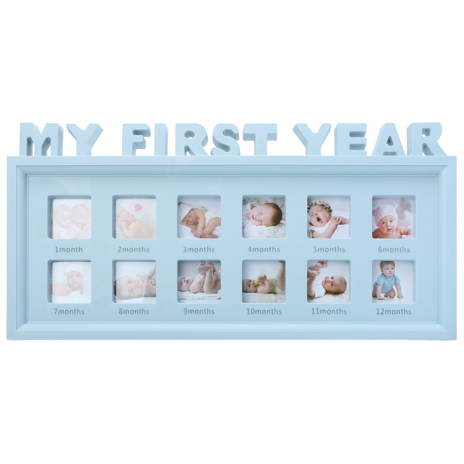 Baby First Year Picture Frame 12 Month Milestone Photo Frame Baby Shower: Blue
