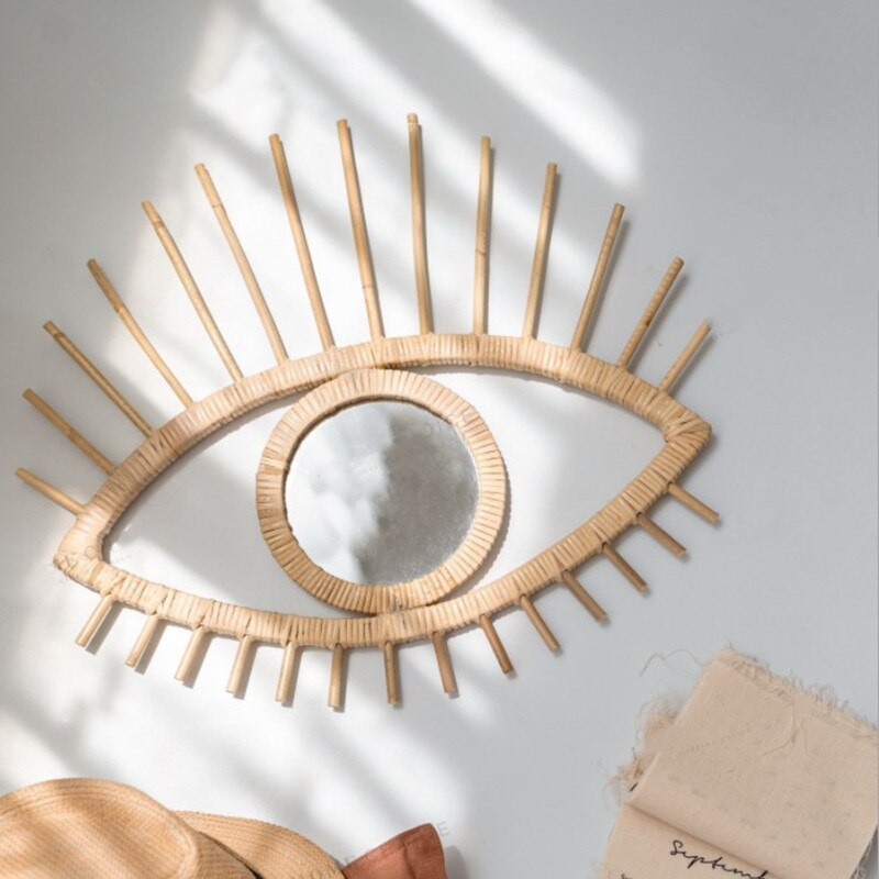 Thuis Nordic Stijl Hand Geweven Muur Opknoping Rotan Spiegel Zon Comet Decoratieve Spiegel Make-Up Spiegel Rotan Spiegel