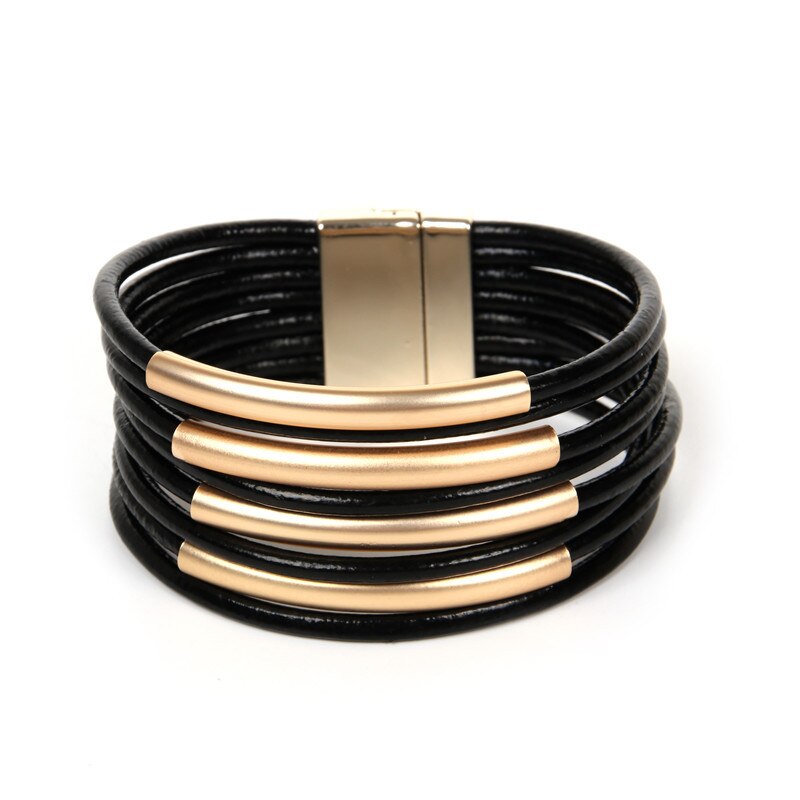 Allyes Bohemian Multilayer Lederen Armbanden Voor Vrouwen Mode Chocolade Wrap Armband Vrouwelijke Sieraden Party: Black
