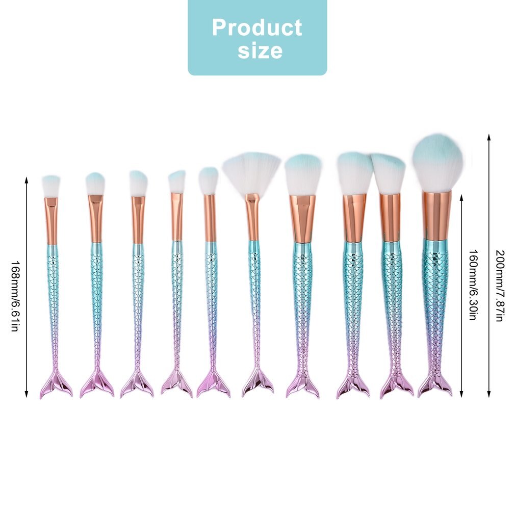 10PCS Mermaid Shaped Makeup Brush Set Fish Tail Foundation Powder Eyeshadow Make Up Brushes Beauty Tools Cosmetic Brushs Set