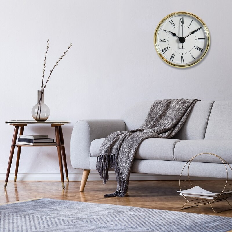 70mm Wall Quartz Clock Fit-up Roman Numeral Mounting Diameter 2.4inch/ 61mm Clock Insert Golden Bezel Battery Operated