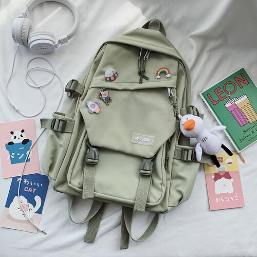 Grande Capacità Carino Zaino Donna 2020 Ins Schoolbag per Ragazzi Femminile Coreano Harajuku Studenti Delle Scuole Superiori Zaino Delle Signore Blu: green with toy