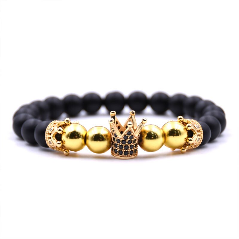 Micro-Ingelegd Cz Crown Bedelarmband Handgemaakte Stretch Mannen Koperen Kraal Vrouwelijke Armband Armband Sieraden: Golden