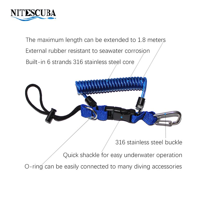 Scuba Diving 316 Anti-lost Spiral Spring Coil Camera Lanyard Safety Emergency Tool Rope Quick Release Spiral Lanyard&amp;Clip Buckle