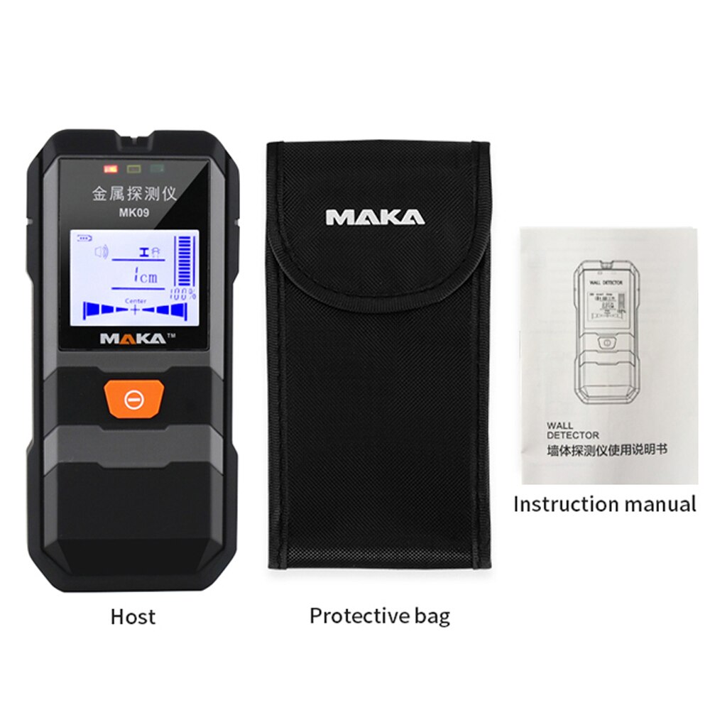 Maka MK09 Lcd Backlight Display Infrarood Metaaldetector Metalen Voorwerpen Staaldraad Koperen Buis Finder Diepte Tracker Muur Scanner