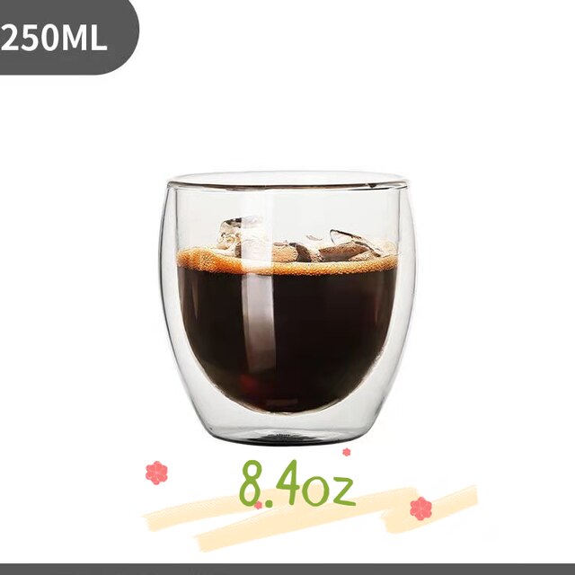 Double Wall Shot Wine Beer Glass Double Wall Espresso Coffee Cup Tea Set Cup 80-450ml Heat Resistant Teacup Glasses: 1PC-250ML