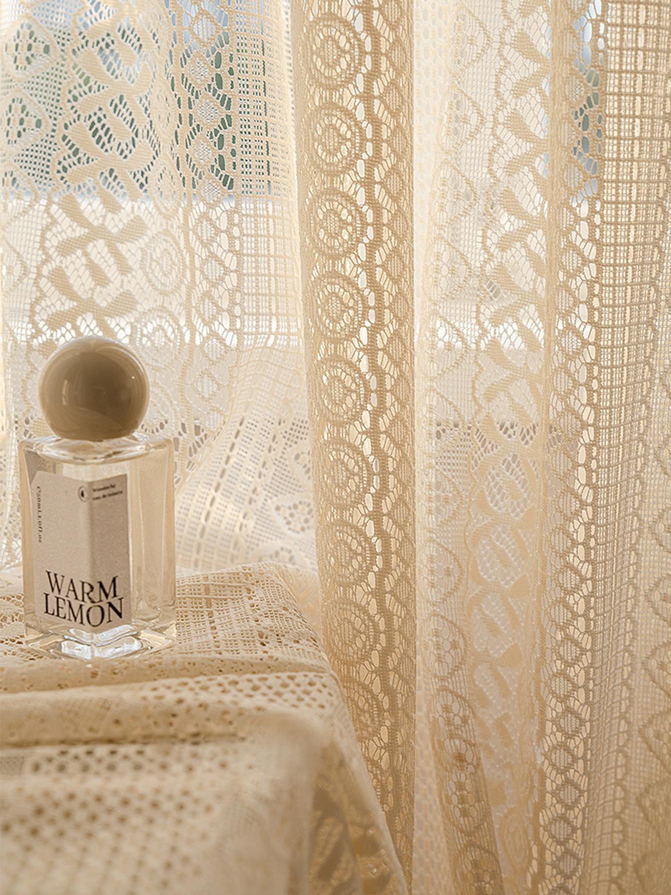 1 STÜCK Japanischer Schleier-Tüll Ich bin Boho-Stil, Beige Jahrgang-Argyle-geometrischer transparenter Vorhang, Stangentasche, für sterben Wohnzimmerdekoration