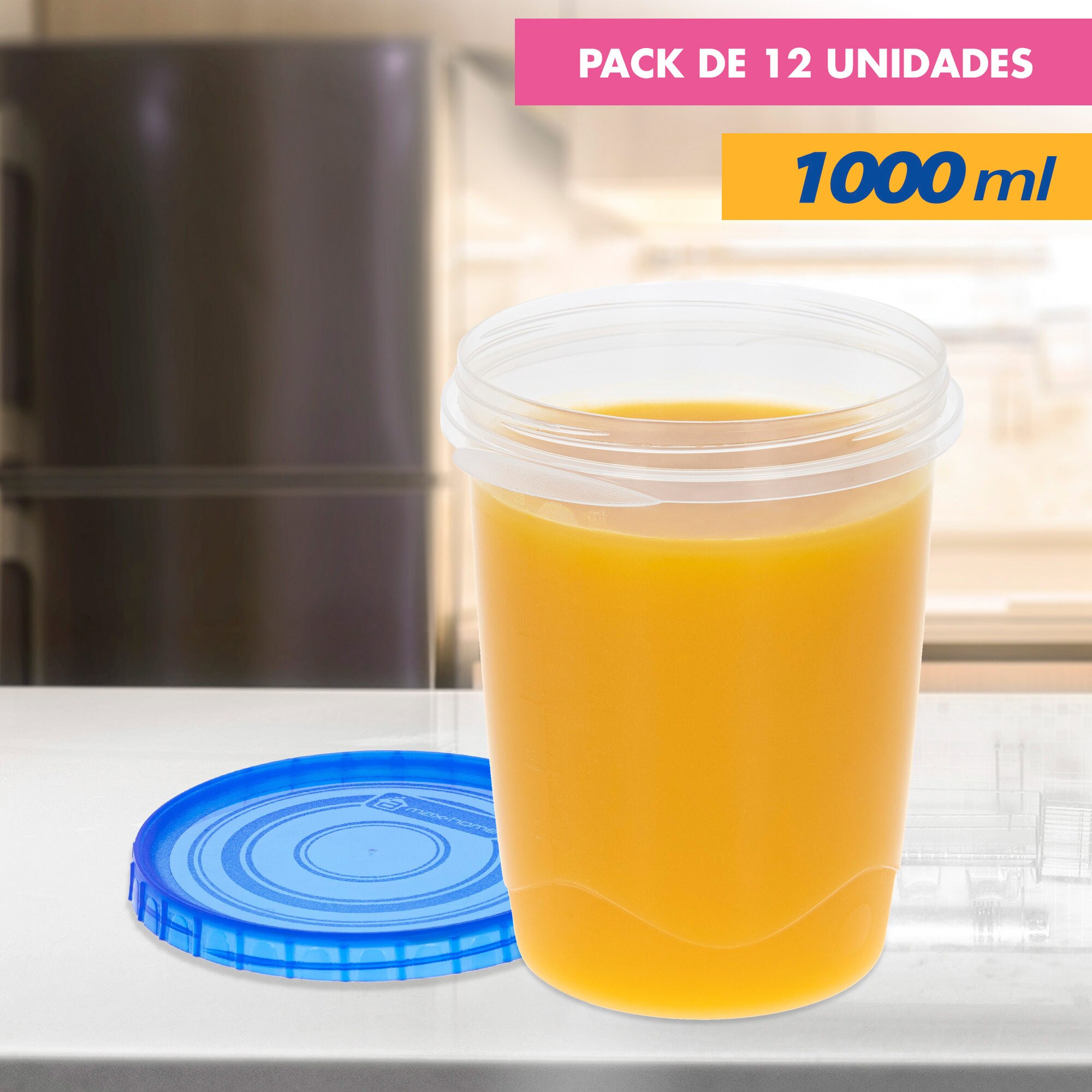 Pack recipientes herméticos, Tapers para comida, tupers plastico, apilables, Apto para microondas y lavavajillas, fiambrera: 12 uds de 1L