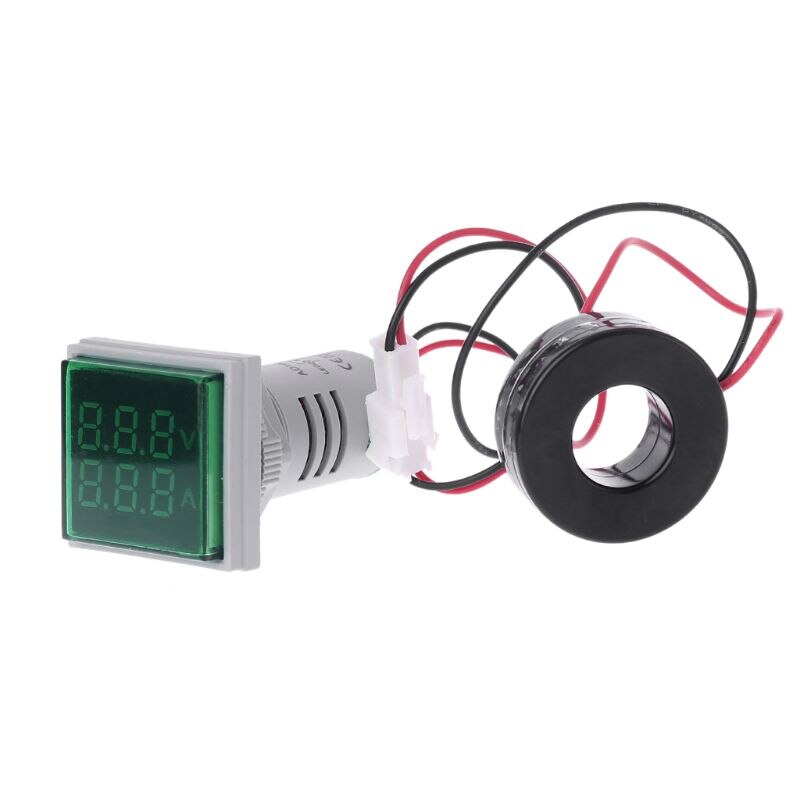 Vierkante Led Digitale Voltmeter Amperemeter 22Mm Signaal Lichten Volt Volt Ampere Current Meter Indicator Tester Meten Ac 60-500V: Green