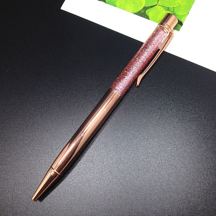 Ball Pen 1.0mm Luxury Ballpoint Flow Oil Crystal Gold Foil Metal Copper Colorful High-grade Gold Powder Quicksand pen: Rose gold